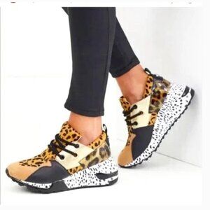 Steve Madden Cliff maximal Cowhair leopard print  Leather Sneaker Shoes Size 7.5